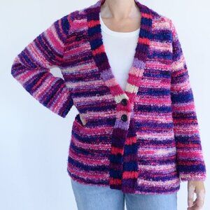 Vintage Mr. Poodle Pink Purple 100% Pure Virgin Wool Chunky Cardigan Sweater M